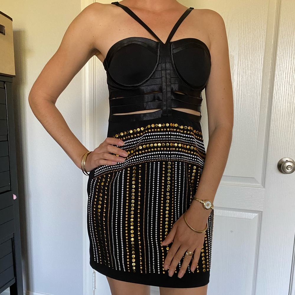 Party time. Black short dress